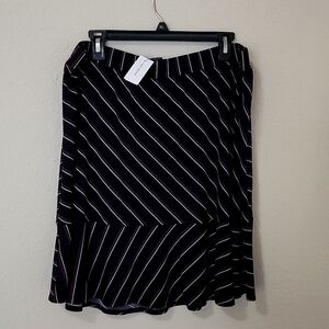 Eggplant and white striped elastic wasted skirt.